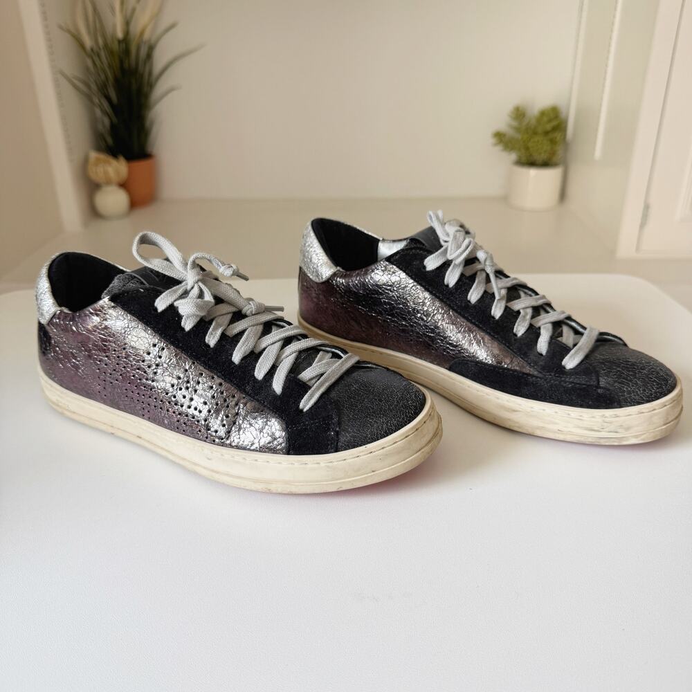 P448 Metallic Iridescent Purple Black Silver John Low Top Sneakers Size 38/7.5